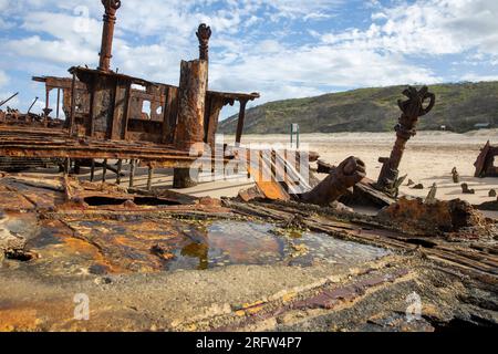 Fraser Island shipwreck, SS Maheno ocean liner ship wreck on 75 mile beach,K'gair island,Queensland,Australia now tourist attraction Stock Photo