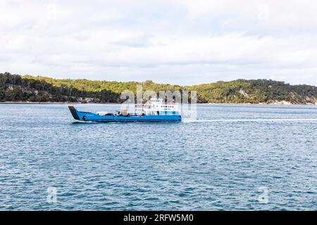 Fraser Island sealing ferry transporting people and vehicles from River Heads to Kingfisher bay on Fraser Island,Queensland,Australia Stock Photo