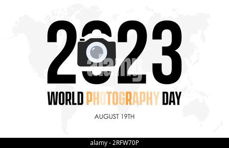 2023 Concept World Photography Day vector design illustration. world photography concept for camera, lens, film, media or traveler Stock Vector
