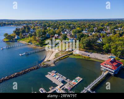 Edgewood Yacht Club aerial view from Providence River near river mouth ...