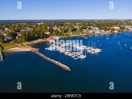 Edgewood Yacht Club aerial view from Providence River near river mouth ...