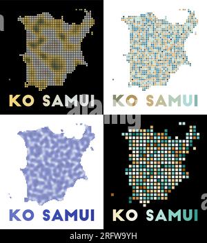 Ko Samui map. Collection of map of Ko Samui in dotted style. Borders of the island filled with rectangles for your design. Vector illustration. Stock Vector