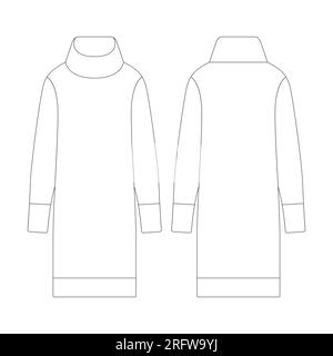 Template women turtleneck long sleeved dress vector illustration flat design outline clothing collection outerwear Stock Vector