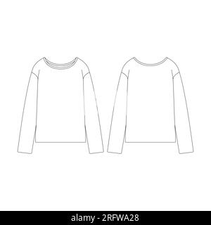 Template women ribbed boat neck sweater vector illustration flat design outline clothing collection outerwear Stock Vector