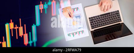 Businessman analyze sales data and graph economic growth Stock Photo