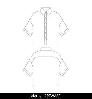 Template short sleeve button up shirt women vector illustration flat design outline clothing collection Stock Vector