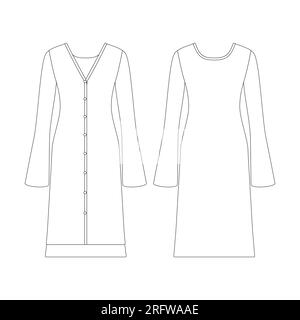 Template women ribbed long cardigan vector illustration flat design outline clothing collection outerwear Stock Vector