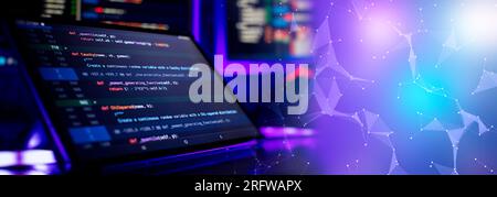 Software Programming Work Time. Program development concept. IT technology background. Stock Photo