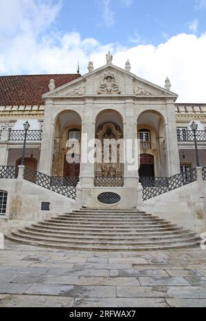 The main old university building at the University of Coimbra Portugal. The university was established in 1290 is one of oldest academic institution i Stock Photo