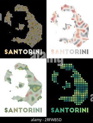 Santorini map. Collection of maps of Santorini in dotted style. Borders of the island are filled with rectangles for your design. Vector illustration. Stock Vector
