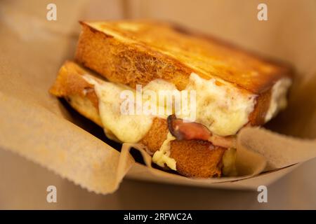 Grilled Cheese and Bacon Sandwich freshly made Stock Photo