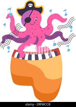 A cartoon illustration of an octopus with a party hat looking drunk ...