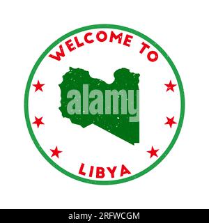 Welcome to Libya stamp. Grunge country round stamp with texture in Mario color theme. Vintage style geometric Libya seal. Stock Vector