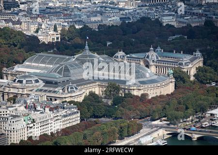Paris, France - September 01 2016: Aerial view of the Grand Palais and Petit Palais alongside the Seine river near the Pont des Invalides. Stock Photo