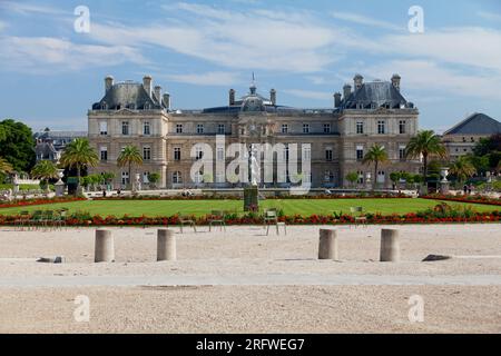 Paris, France - July 07 2017: The Jardin du Luxembourg (Luxembourg Garden), located in the 6th arrondissement of Paris, was created in 1612 by Marie d Stock Photo
