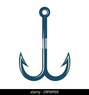 Double fish hook for bass fishing on white background. Isolated illustration. Stock Photo