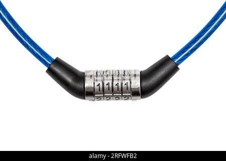 Bicycle combination lock close up on white background. Stock Photo