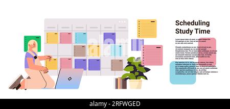 student using laptop to take digital notes scheduling stydy time online education e-learning concept Stock Vector