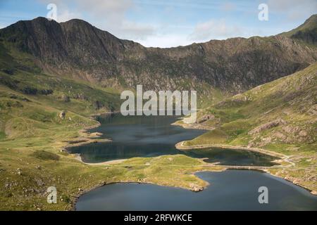 Llyn Llydaw a long thin lake at the foot of Yr Wyddfa, Snowdon Stock Photo