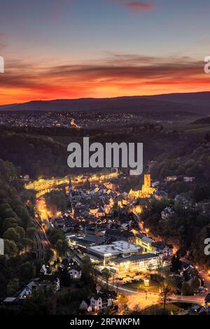 Backlit shot on a mountain with a view of the landscape, sunset, forest. beautiful landscape photo with a view Stock Photo