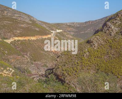 The Tradouw Pass (Womens Pass in the old Khoi language) joins the towns of Barrydale and Swellendam in the Western Cape Province of South Africa. Stock Photo