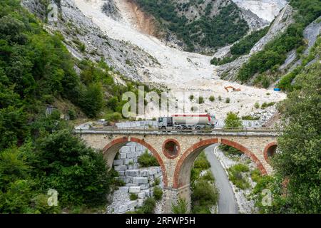 bridge in the carrara marble mountains Stock Photo
