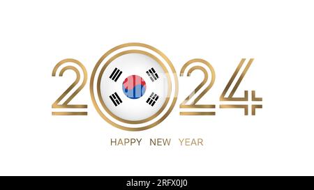 Happy New Year 2024 south Korea flag with Taegeukgi Flag Stock Photo