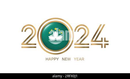 Happy New Year 2024 Macao Flag Stock Photo
