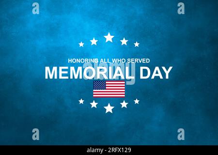 Memorial Day celebration with American Flag. Vintage design. Text 'Memorial Day - Remember and honor' on wood background. Stock Photo