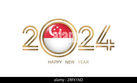 Happy New Year 2024 Singapore Flag Stock Photo