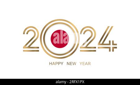 Happy New Year 2024 Japan Flag Stock Photo