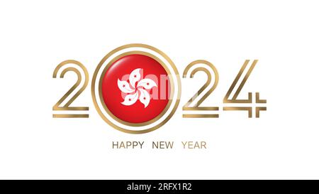 Happy New Year 2024 Hong Kong Flag Stock Photo