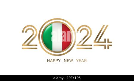 Happy New Year 2024 Italy with Italian Flag Stock Photo