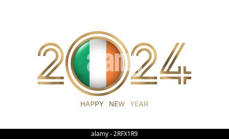 Happy New Year 2024 Ireland Flag Stock Photo