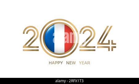 Happy New Year 2024 France Flag Stock Photo