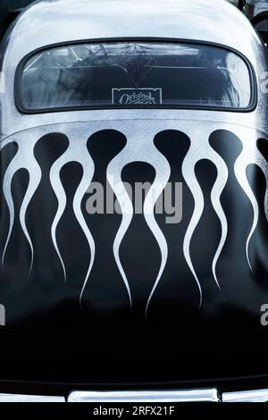Classic car with flames Stock Photo