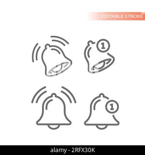 Ringing bell notification icons. Line vector icon set. Stock Vector