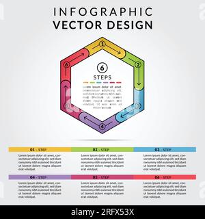 6 steps info graphic design template. Modern infographic template. 6 steps of infographic can be used for business purpose. Stock Vector