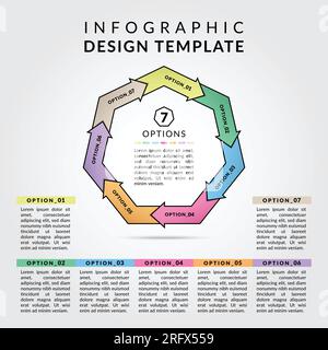 7 options infographic vector design with colorful concept for marketing. Business infographics design template. Vector and illustration. Stock Vector