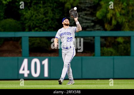 PHILADELPHIA, PA - AUGUST 06: Kyle Isbel #28 of the Kansas City Royals  during the game against the Philadelphia Phillies on August 6, 2023 at  Citizens Bank Park in Philadelphia, Pennsylvania. (Photo