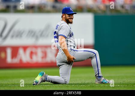 PHILADELPHIA, PA - AUGUST 06: Kyle Isbel #28 of the Kansas City Royals  during the game against the Philadelphia Phillies on August 6, 2023 at  Citizens Bank Park in Philadelphia, Pennsylvania. (Photo