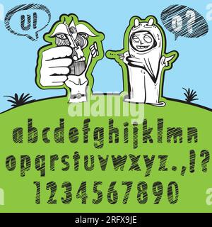 Hand Drawn Full Alphabet with Funny Concept Stock Vector