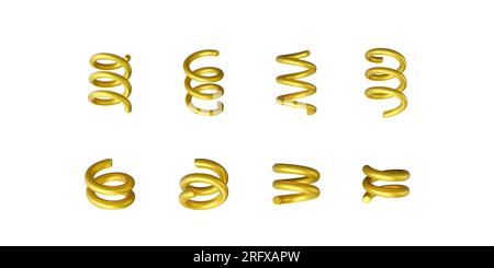 3D golden spiral set. Luxury confetti decoration. Shiny festival design element for birthday party backgrounds. Vector illustration Stock Vector