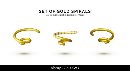 Golden spiral confetti set. Realistic 3d twisted serpentine for holiday party invitation, greeting cards and banner. Vector illustration Stock Vector