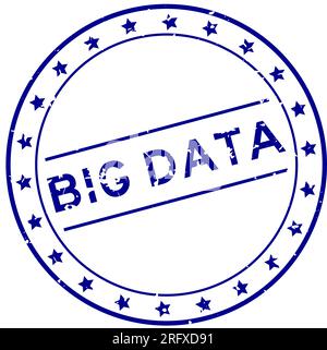 Grunge blue big data word round rubber seal stamp on white background Stock Vector