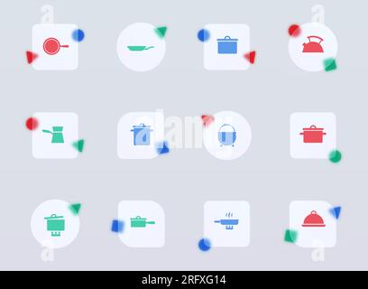 dishes glass morphism trendy style icons Stock Vector