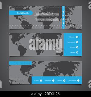 Web Design Elements - Header Designs with World Map Stock Vector