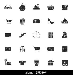 shopping mall glyph icons isolated Stock Vector