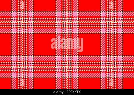 Check textile background of pattern seamless texture with a fabric vector plaid tartan in red and pink colors. Stock Vector