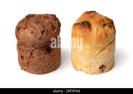 Pair of classico and cioccolato panettoncino isolated on white background Stock Photo
